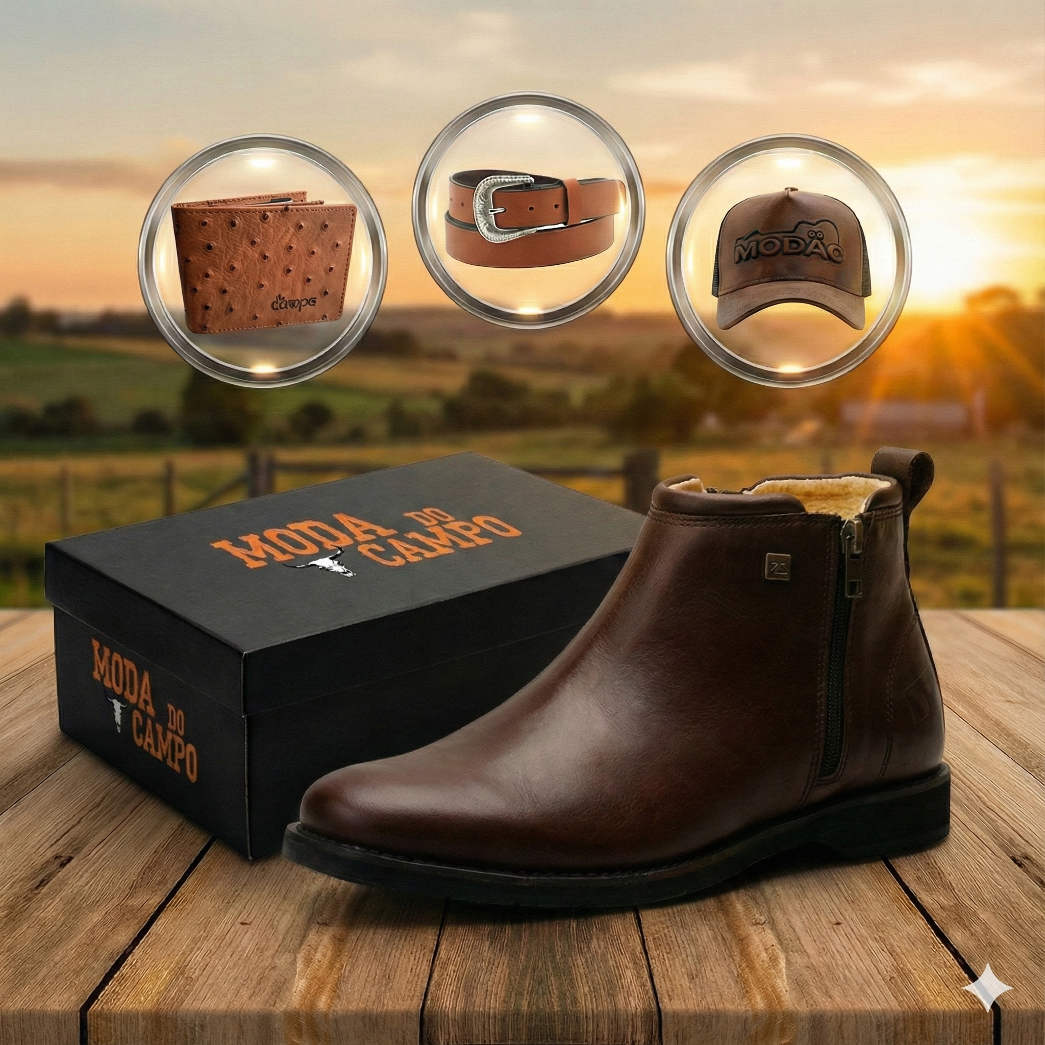 Bota Masculina em Couro ZS - (Palmilha Ortopédica) + Brindes